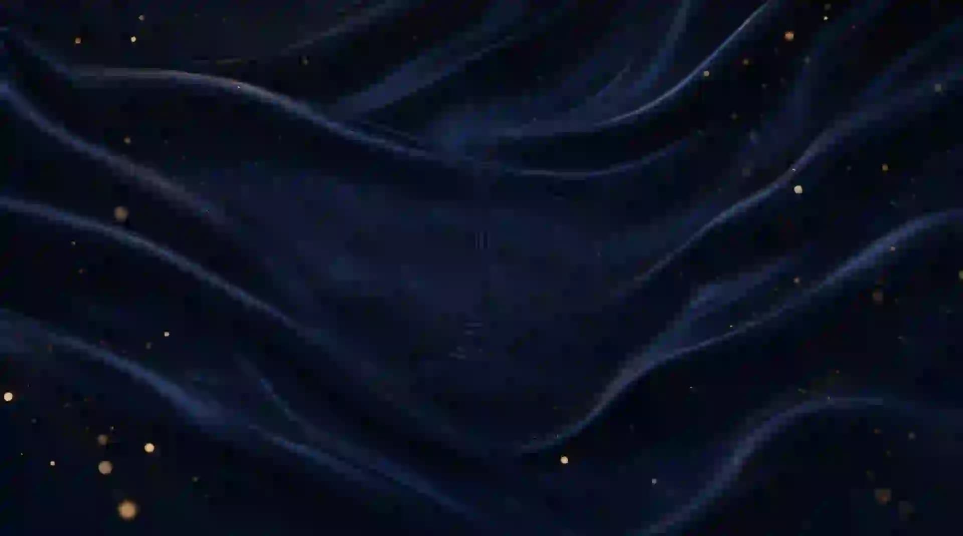 Composição elegante em azul-marinho com seda dourada e partículas de luz